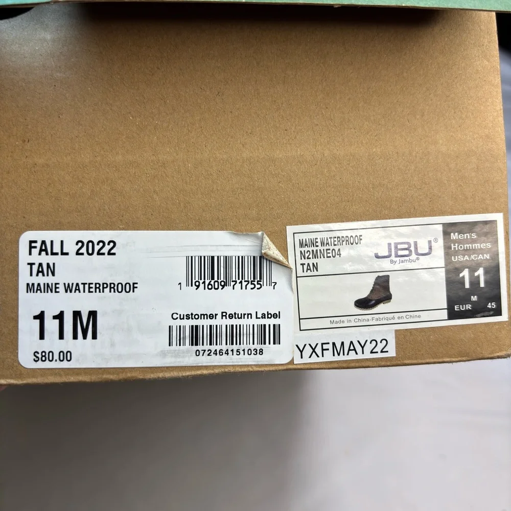 NWT JBU TAN Men's Maine Duck Waterproof Boot,‎